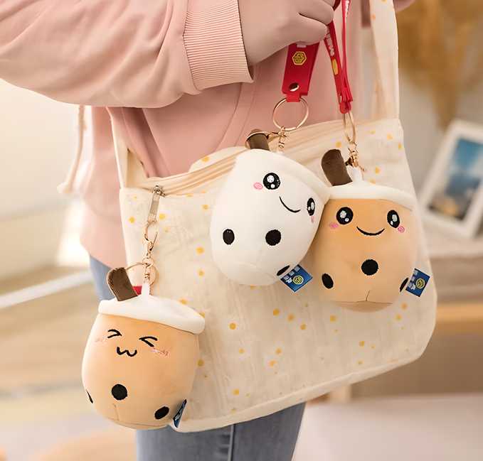 Cute Bubble Tea Plush Toy Pendant Keychain